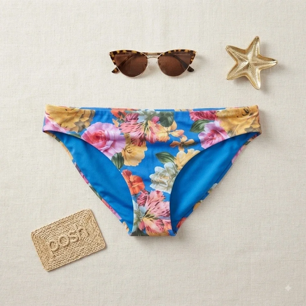 Johnny Was Bikini Bottoms Womens S Blue Floral Pauline Low Rise Boho Swim